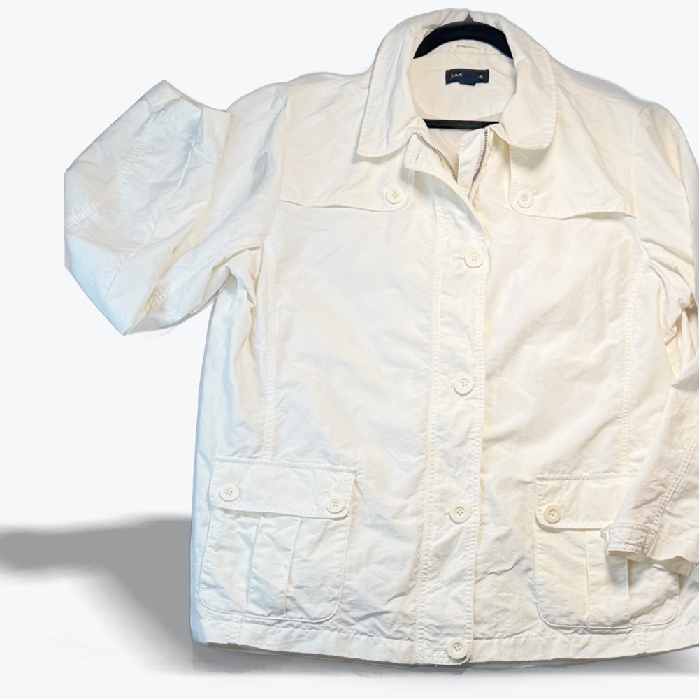 Lands' End Mens XL White Nylon Utility Jacket Full Zip Mesh Lined XL